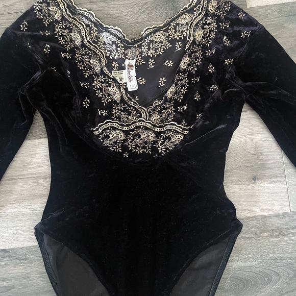 VINTAGE black velvet bodysuit etincelle - Picture 2 of 7